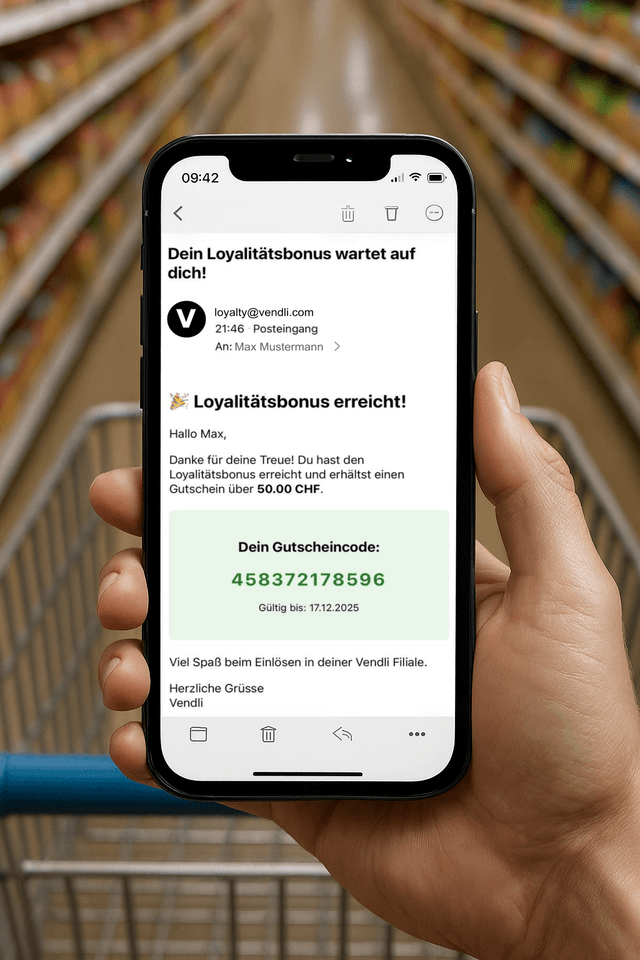 Kunde erhält Loyalitätsbonus per E-Mail auf iPhone